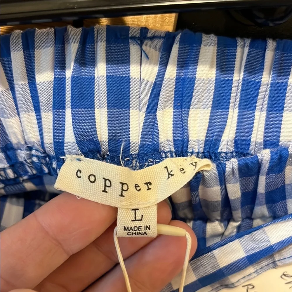 Copper Key Blue and White Gingham High Waist Paperbag Shorts